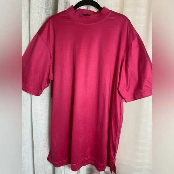 Men’s Bugatchi High Neckline Short Sleeve 100% Cotton Pink Medium - Picture 2 of 15